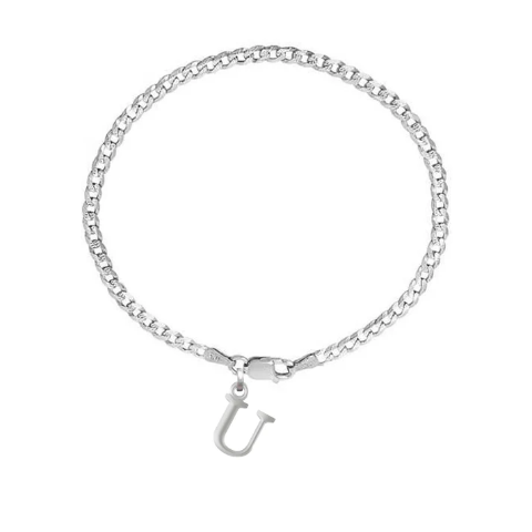92.5% pure Sterling Silver Curb Designer Bracelet with U Alphabet for Men