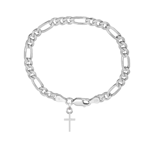 92.5% pure Sterling Silver Figaro Designer Bracelet with Charm Jesus for Men & Boys