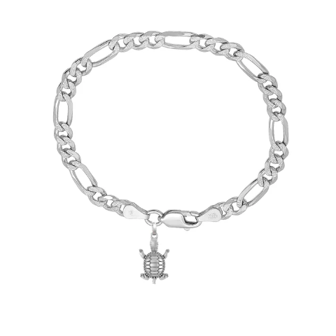 92.5% pure Sterling Silver Figaro Designer Bracelet with Stylish Tortoise for Men