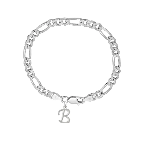 92.5% pure Sterling Silver Figaro Designer Bracelet with B Alphabet for Men