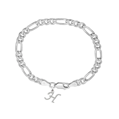 92.5% pure Sterling Silver Figaro Designer Bracelet with H Alphabet for Men