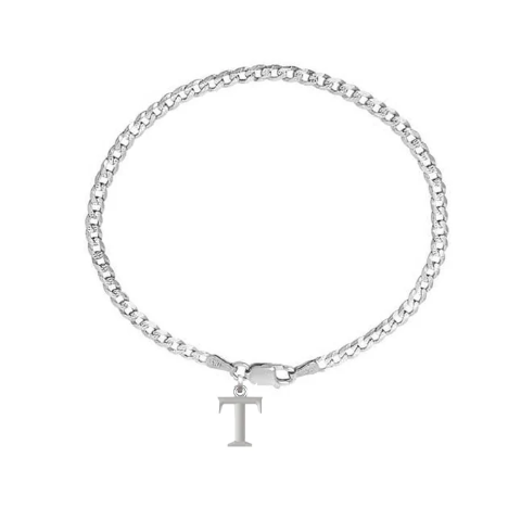 92.5% pure Sterling Silver Curb Designer Bracelet with T Alphabet for Men