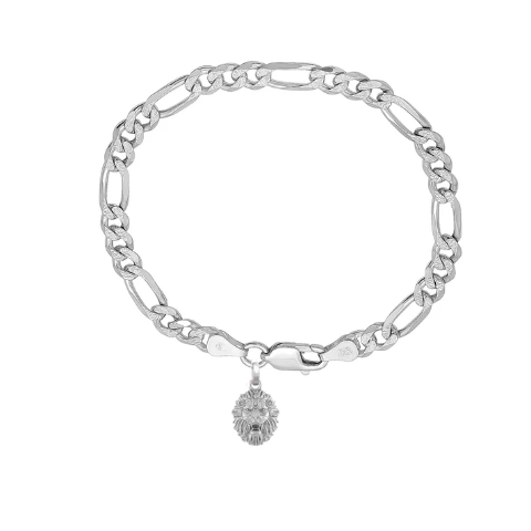 92.5% pure Sterling Silver Figaro Designer Bracelet with Charm Narsimha for Men