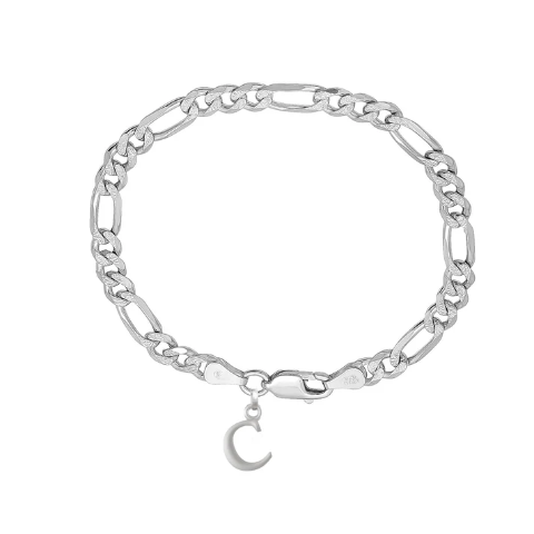 92.5% pure Sterling Silver Figaro Designer Bracelet with C Alphabet for Men