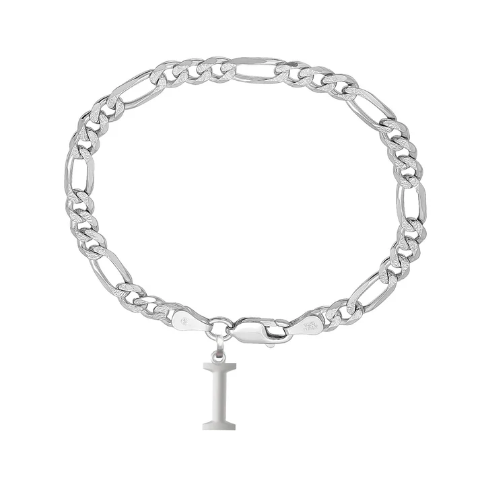 92.5% pure Sterling Silver Figaro Designer Bracelet with I Alphabet for Men