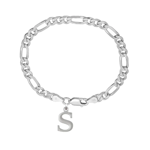 92.5% pure Sterling Silver Figaro Designer Bracelet with S Alphabet for Men