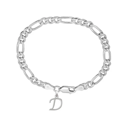 92.5% pure Sterling Silver Figaro Designer Bracelet with D Alphabet for Men