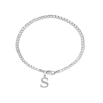 92.5% pure Sterling Silver Curb Designer Bracelet with S Alphabet for Men