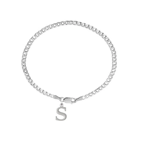 92.5% pure Sterling Silver Curb Designer Bracelet with S Alphabet for Men