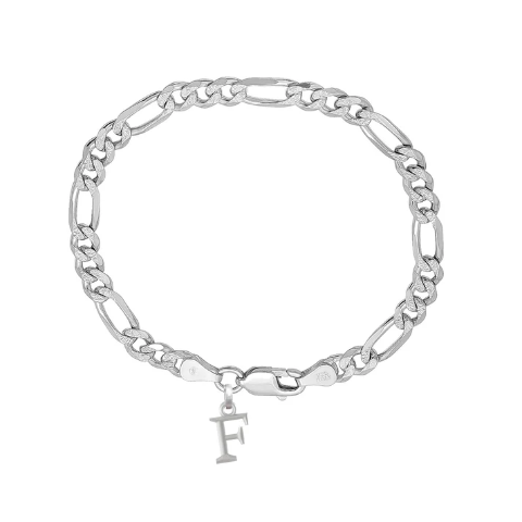 92.5% pure Sterling Silver Figaro Designer Bracelet with F Alphabet for Men