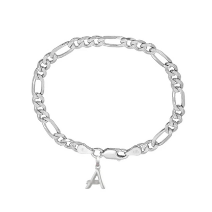 92.5% pure Sterling Silver Figaro Designer Bracelet with A Alphabet for Men