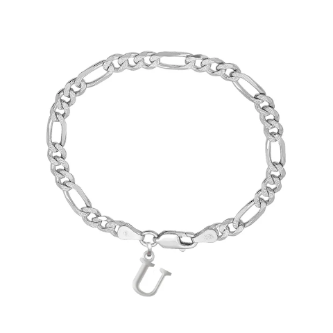 92.5% pure Sterling Silver Figaro Designer Bracelet with U Alphabet for Men