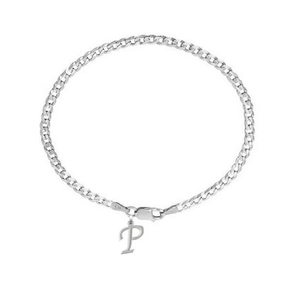 92.5% pure Sterling Silver Curb Designer Bracelet with P Alphabet for Men