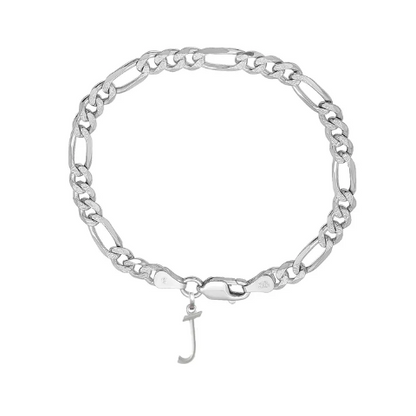 92.5% pure Sterling Silver Figaro Designer Bracelet with J Alphabet for Men