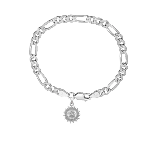 92.5% pure Sterling Silver Figaro Designer Bracelet with Charm Surya for Men & Boys