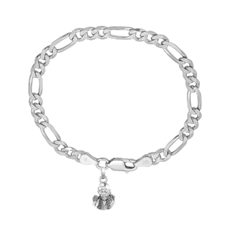 92.5% pure Sterling Silver Figaro Designer Bracelet with Charm Sai Baba for Men & Boy