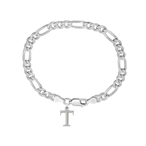 92.5% pure Sterling Silver Figaro Designer Bracelet with T Alphabet for Men