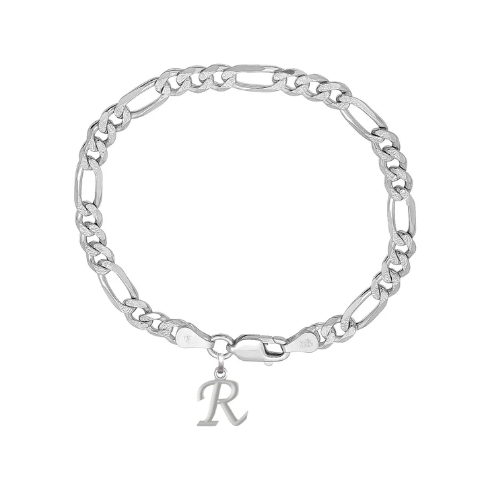 92.5% pure Sterling Silver Figaro Designer Bracelet with R Alphabet for Men