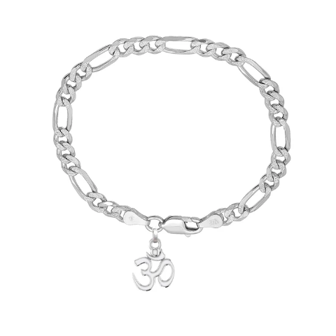 92.5% pure Sterling Silver Figaro Designer Bracelet with spiritual OM for Men & Boys