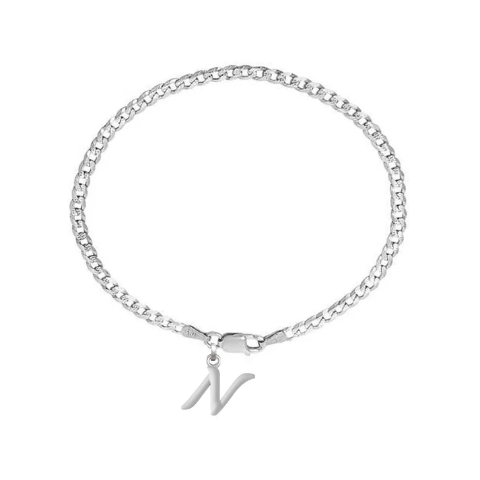 92.5% pure Sterling Silver Curb Designer Bracelet with N Alphabet for Men