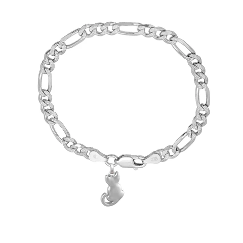 92.5% pure Sterling Silver Figaro Designer Bracelet with fashionable Cat for Men