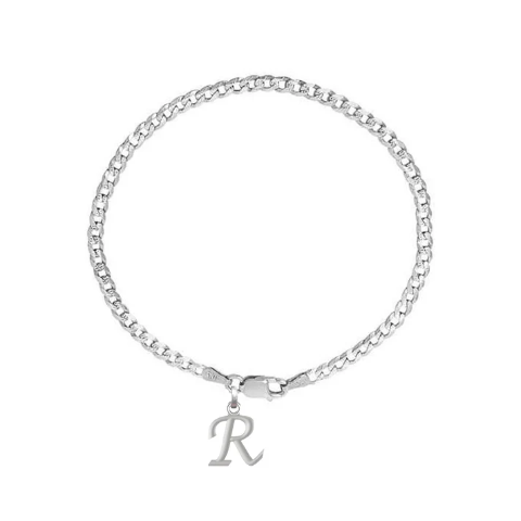 92.5% pure Sterling Silver Curb Designer Bracelet with R Alphabet for Men