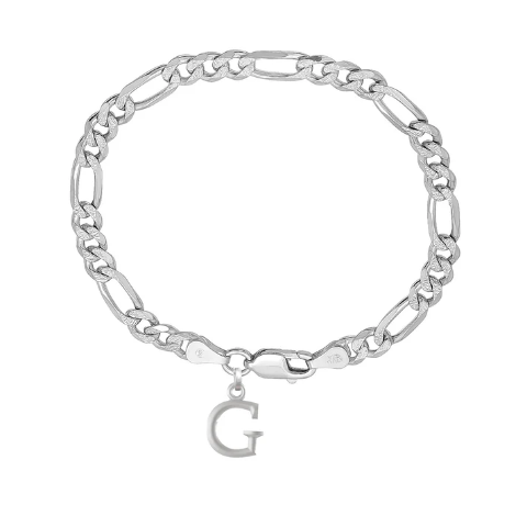 92.5% pure Sterling Silver Figaro Designer Bracelet with G Alphabet for Men