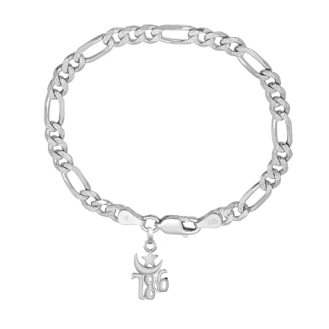 92.5% pure Sterling Silver Figaro Designer Bracelet with religious 786 for Men