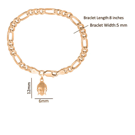 22KT gold plated 92.5% pure Sterling Silver Figaro Designer Bracelet with Charm Buddha for Men & Boys