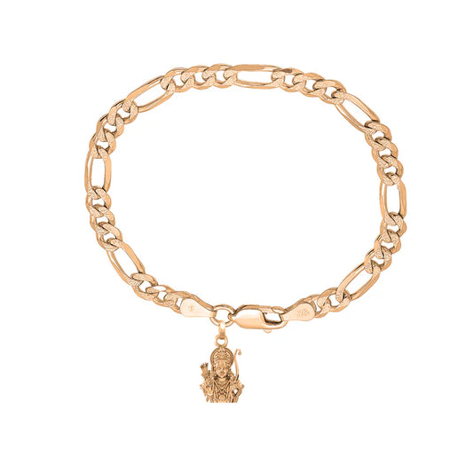22KT gold plated 92.5% pure Sterling Silver Figaro Designer Bracelet with Charm Ram for Men & Boys
