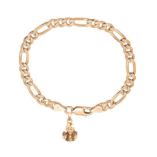 22KT gold plated 92.5% pure Sterling Silver Figaro Designer Bracelet with Charm Sai Baba for Men & Boy