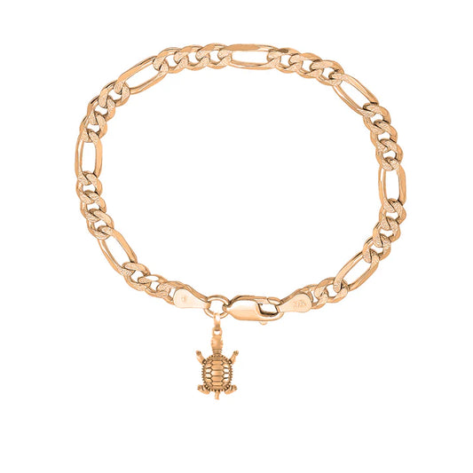 22KT gold plated 92.5% pure Sterling Silver Figaro Designer Bracelet with Stylish Tortoise for Men