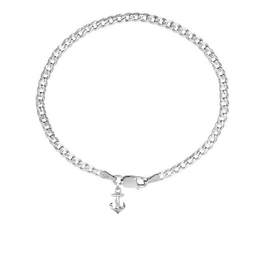 92.5% pure Sterling Silver Curb Designer Bracelet with Ship Anchor for Men