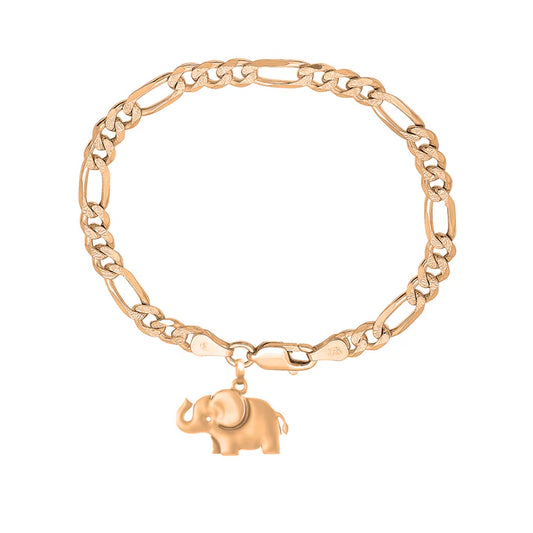 22KT gold plated 92.5% pure Sterling Silver Figaro Designer Bracelet with Stylish Elephant for Men