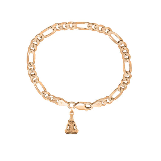 22KT gold plated 92.5% pure Sterling Silver Figaro Designer Bracelet with Charm Shiva for Men & Boys