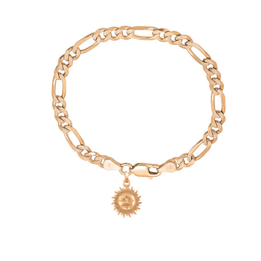 22KT gold plated 92.5% pure Sterling Silver Figaro Designer Bracelet with Charm Surya for Men & Boys