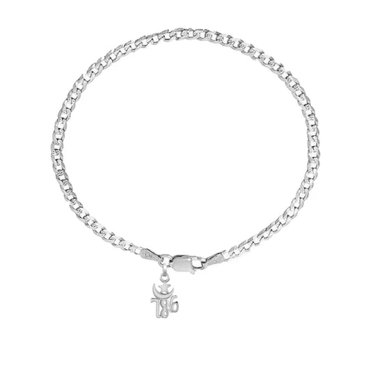 92.5% pure Sterling Silver Curb Designer Bracelet with religious 786 charm for Men & Boys
