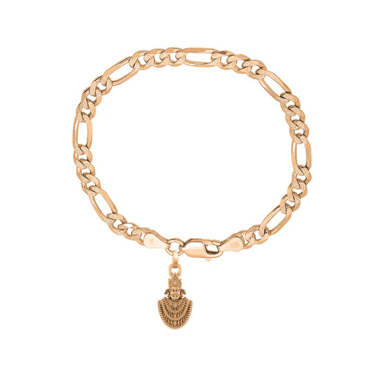 22KT gold plated 92.5% pure Sterling Silver Figaro Designer Bracelet with Charm Khatu Shyam for Men