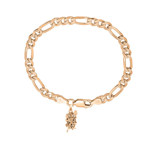 22KT gold plated 92.5% pure Sterling Silver Figaro Designer Bracelet with Charm Hanuman for Men