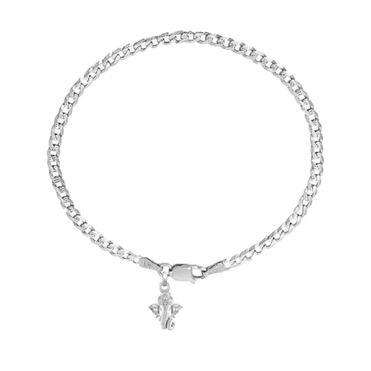 92.5% pure Sterling Silver Curb Designer Bracelet with Charm Ganesh for Men & Boys