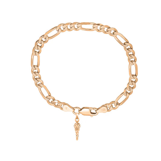 22KT gold plated 92.5% pure Sterling Silver Figaro Designer Bracelet with Hanuman Gada for Men & Boys