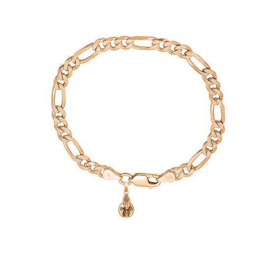 22KT gold plated 92.5% pure Sterling Silver Figaro Designer Bracelet with Charm Sai Baba for Men