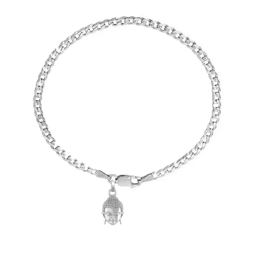 92.5% pure Sterling Silver Curb Designer Bracelet with Charm Buddha for Men & Boys