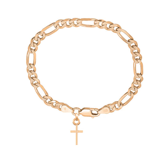 22KT gold plated 92.5% pure Sterling Silver Figaro Designer Bracelet with Charm Jesus for Men & Boys