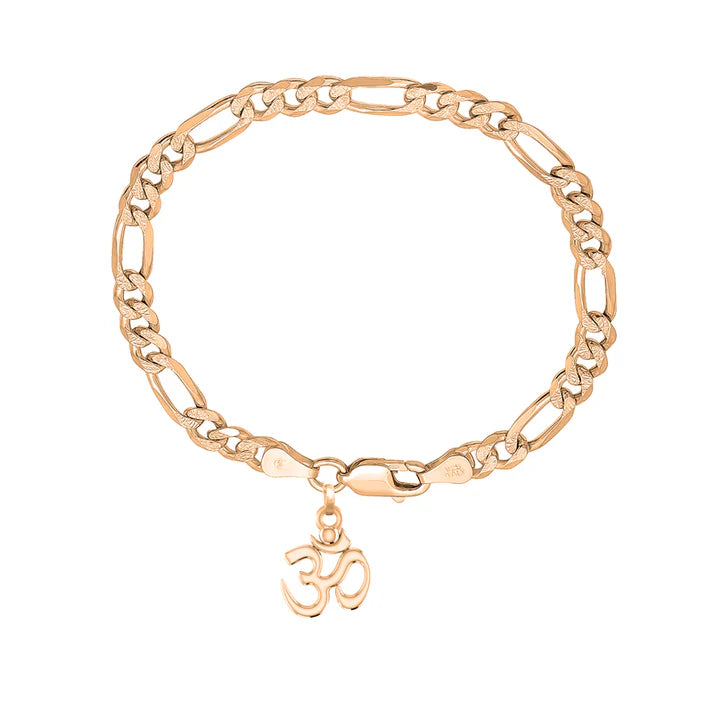 22KT gold plated 92.5% pure Sterling Silver Figaro Designer Bracelet with spiritual OM for Men & Boys