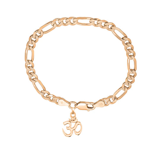 22KT gold plated 92.5% pure Sterling Silver Figaro Designer Bracelet with spiritual OM for Men & Boys