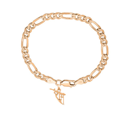 22KT gold plated 92.5% pure Sterling Silver Figaro Designer Bracelet with Charm God Ram Name for Men