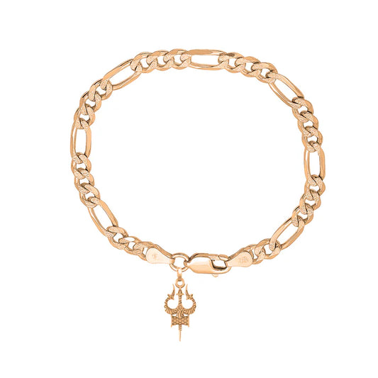 22KT gold plated 92.5% pure Sterling Silver Figaro Designer Bracelet with spiritual Trishul for Men & Boys