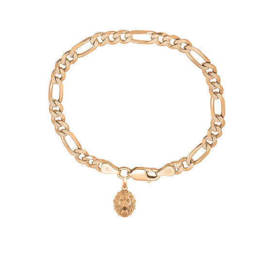 22KT gold plated 92.5% pure Sterling Silver Figaro Designer Bracelet with Charm Narsimha for Men