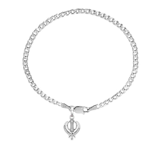 92.5% pure Sterling Silver Curb Designer Bracelet with spiritual Sardar Symbol for Men